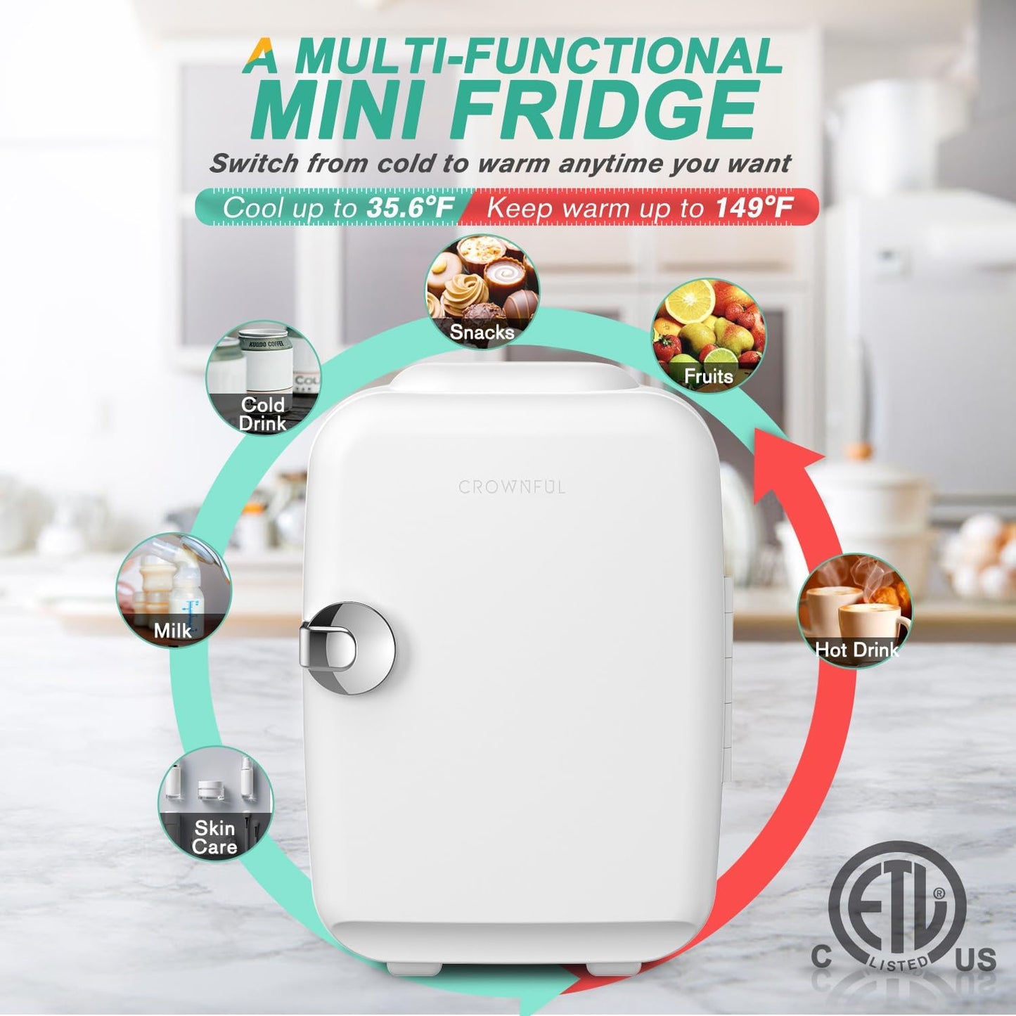 4-Liter Portable Skincare Mini Fridge - White Beauty Cooling & Warming Fridge