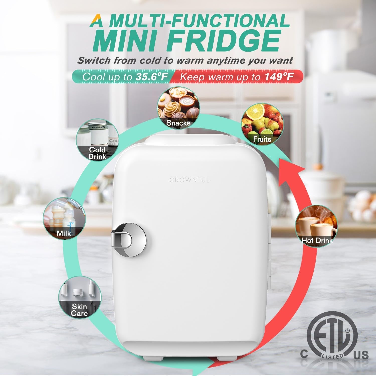 4-Liter Portable Skincare Mini Fridge - White Beauty Cooling & Warming Fridge