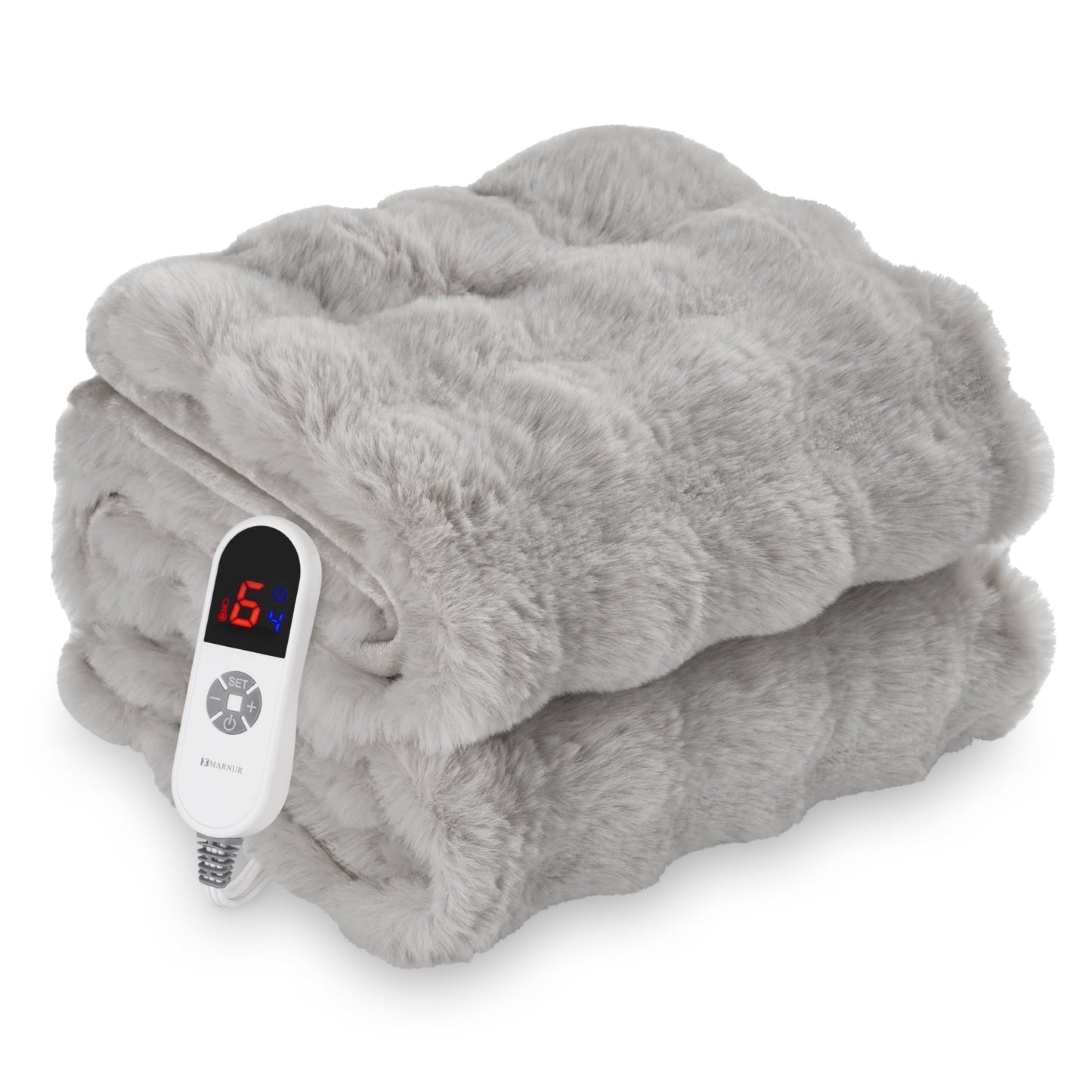 Indulge in Comfort with the MARNUR Electric Heated Throw Blanket - 50" x 60", Plush Faux Fur, 6 Adjustable Heat Levels & 4-Hour Timer in Elegant Gray