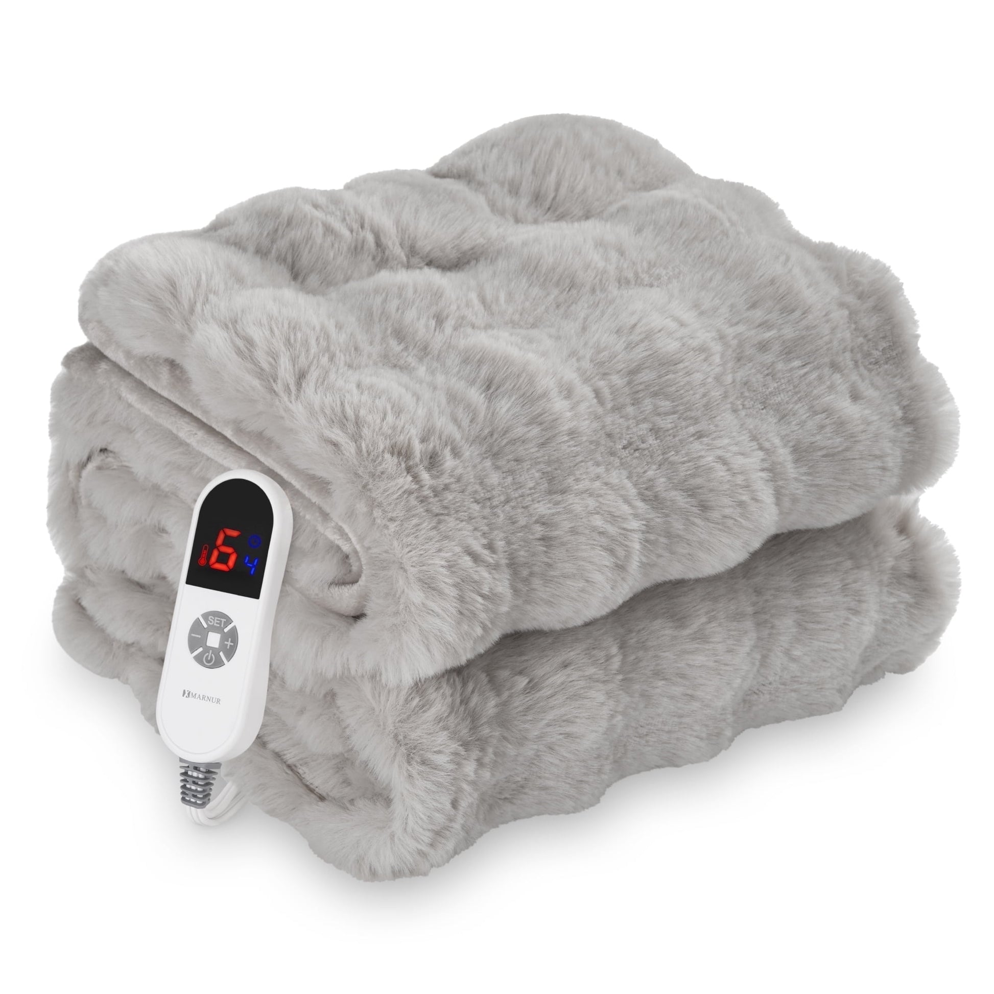 Indulge in Comfort with the MARNUR Electric Heated Throw Blanket - 50" x 60", Plush Faux Fur, 6 Adjustable Heat Levels & 4-Hour Timer in Elegant Gray