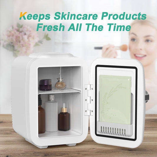 4-Liter Portable Skincare Mini Fridge - White Beauty Cooling & Warming Fridge