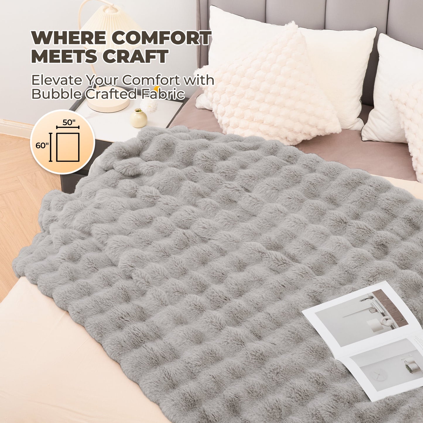 Indulge in Comfort with the MARNUR Electric Heated Throw Blanket - 50" x 60", Plush Faux Fur, 6 Adjustable Heat Levels & 4-Hour Timer in Elegant Gray