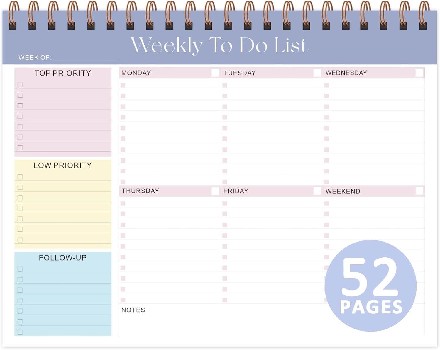Elevate Your Organization with Our Stylish Weekly To Do List Notepad - 52 Undated Sheets (8.5'' x 11'') for Home, School, and Work in Elegant Pink