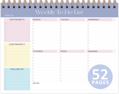 Elevate Your Organization with Our Stylish Weekly To Do List Notepad - 52 Undated Sheets (8.5'' x 11'') for Home, School, and Work in Elegant Pink