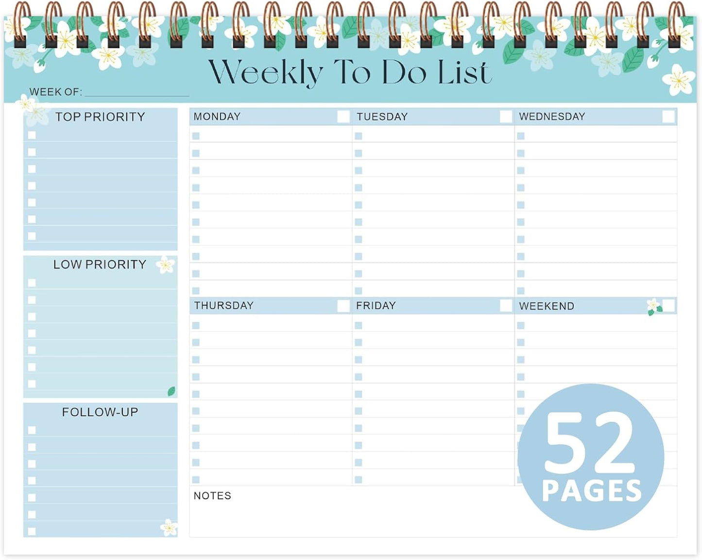 Elevate Your Organization with Our Stylish Weekly To Do List Notepad - 52 Undated Sheets (8.5'' x 11'') for Home, School, and Work in Elegant Pink
