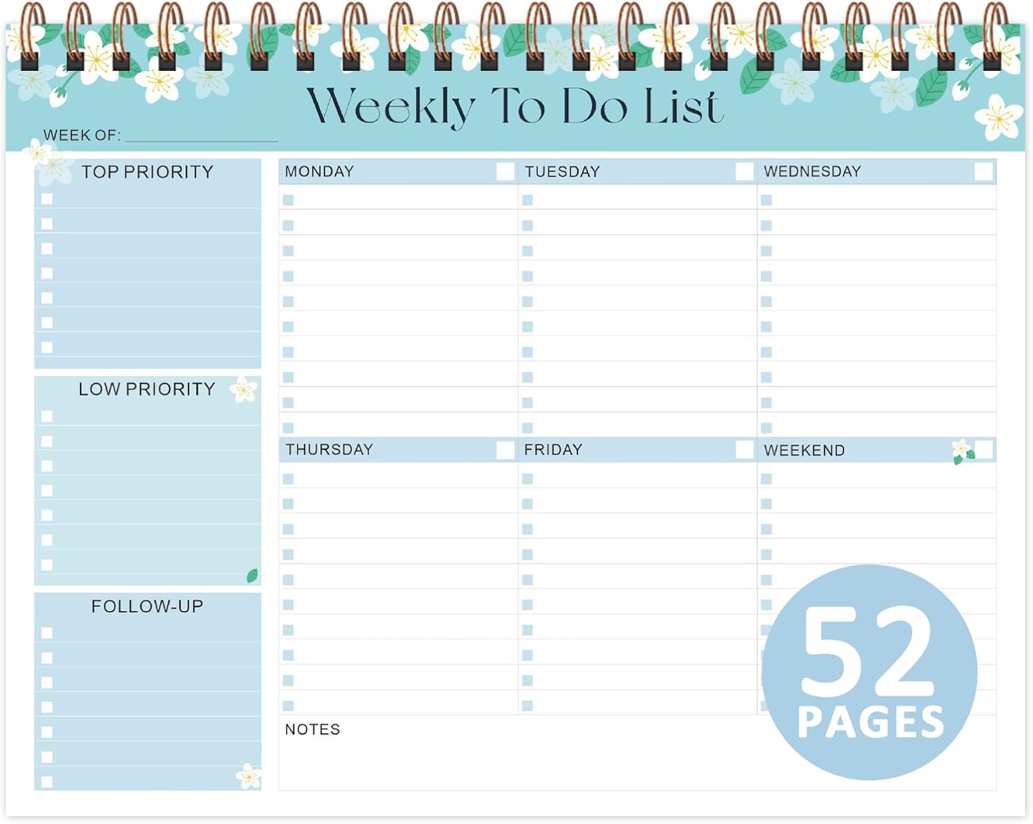 Elevate Your Organization with Our Stylish Weekly To Do List Notepad - 52 Undated Sheets (8.5'' x 11'') for Home, School, and Work in Elegant Pink