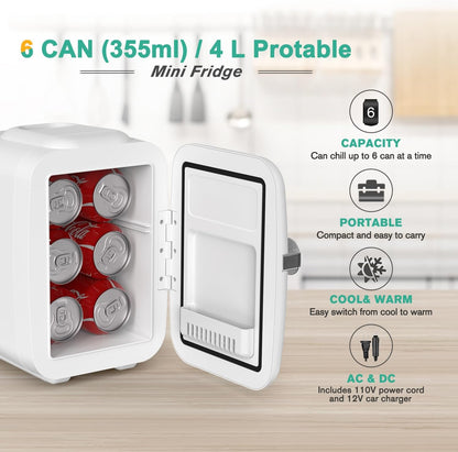 4-Liter Portable Skincare Mini Fridge - White Beauty Cooling & Warming Fridge