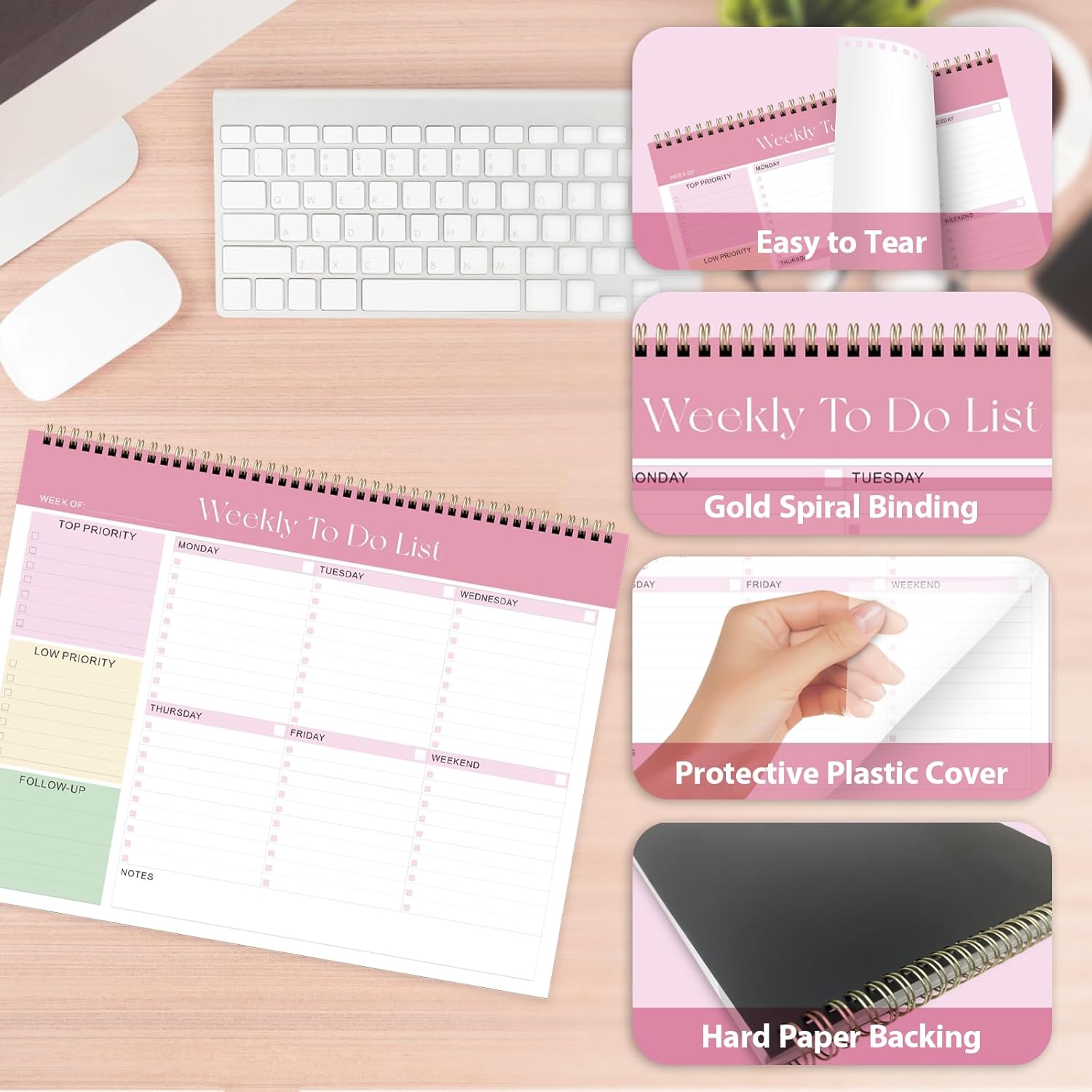 Elevate Your Organization with Our Stylish Weekly To Do List Notepad - 52 Undated Sheets (8.5'' x 11'') for Home, School, and Work in Elegant Pink