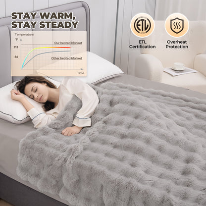 Indulge in Comfort with the MARNUR Electric Heated Throw Blanket - 50" x 60", Plush Faux Fur, 6 Adjustable Heat Levels & 4-Hour Timer in Elegant Gray