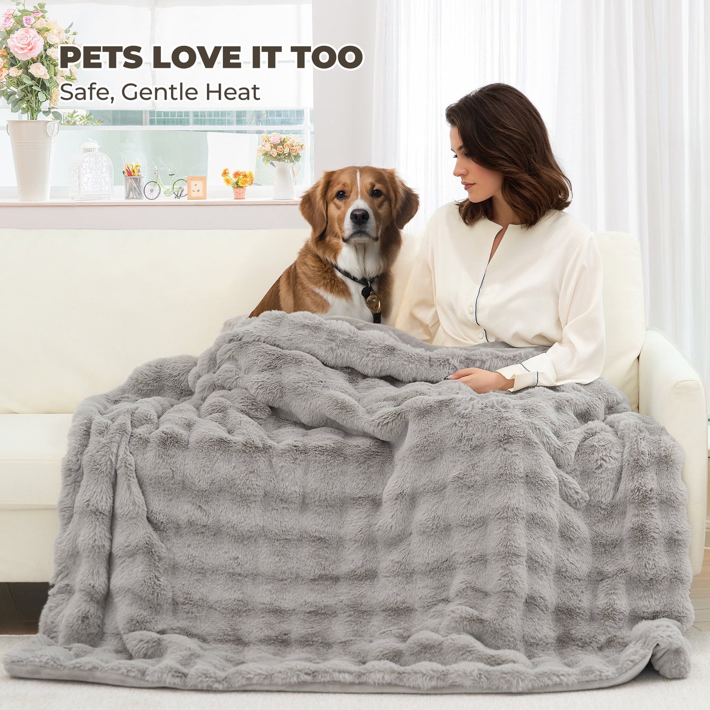 Indulge in Comfort with the MARNUR Electric Heated Throw Blanket - 50" x 60", Plush Faux Fur, 6 Adjustable Heat Levels & 4-Hour Timer in Elegant Gray