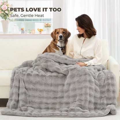 Indulge in Comfort with the MARNUR Electric Heated Throw Blanket - 50" x 60", Plush Faux Fur, 6 Adjustable Heat Levels & 4-Hour Timer in Elegant Gray