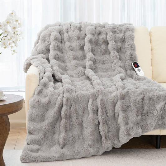 Indulge in Comfort with the MARNUR Electric Heated Throw Blanket - 50" x 60", Plush Faux Fur, 6 Adjustable Heat Levels & 4-Hour Timer in Elegant Gray