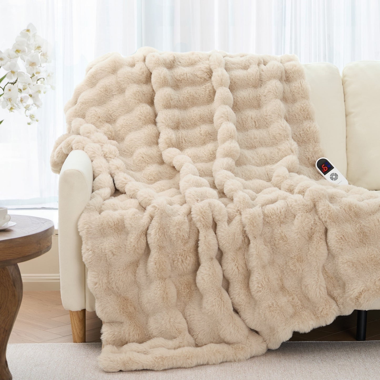 Indulge in Comfort with the MARNUR Electric Heated Throw Blanket - 50" x 60", Plush Faux Fur, 6 Adjustable Heat Levels & 4-Hour Timer in Elegant Gray