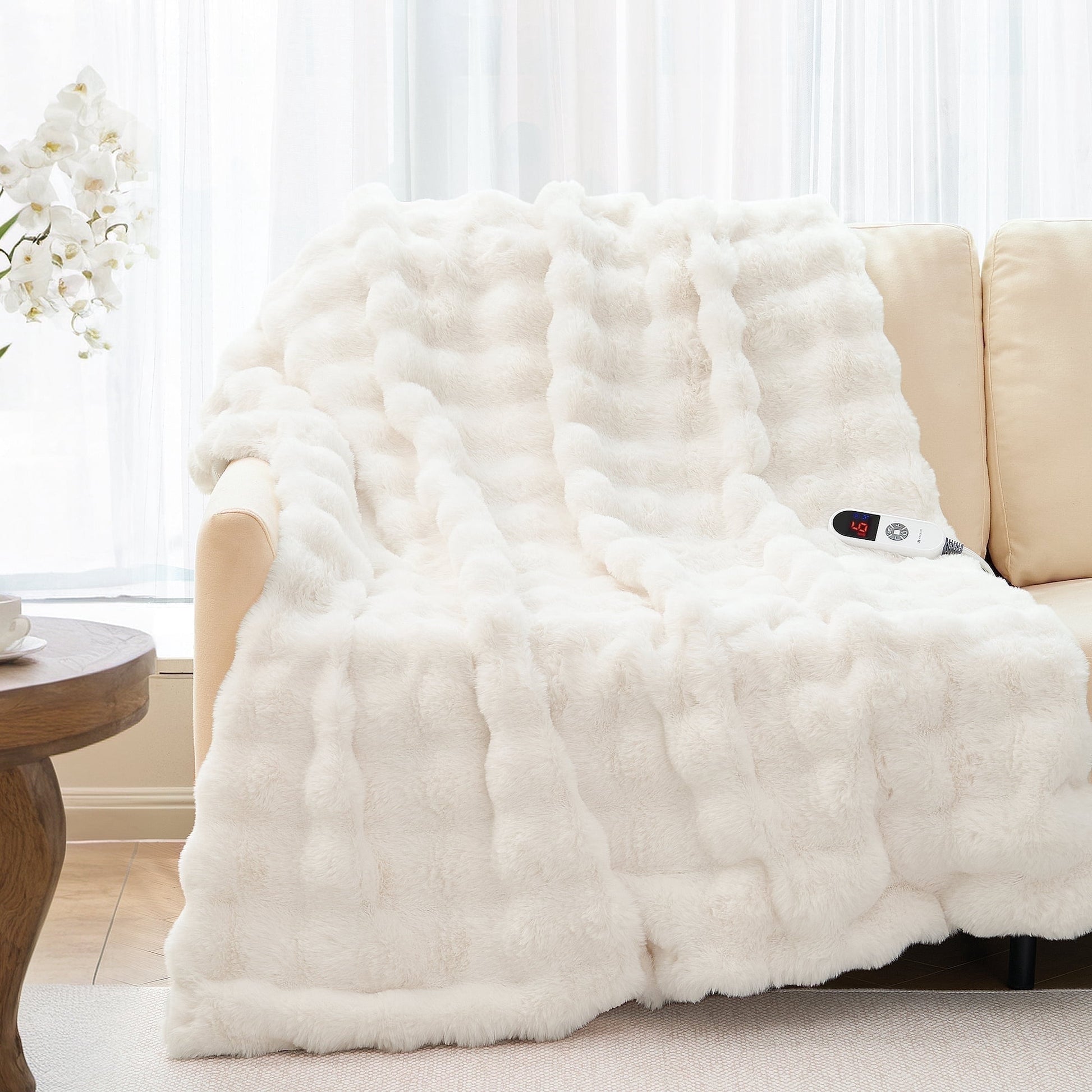 Indulge in Comfort with the MARNUR Electric Heated Throw Blanket - 50" x 60", Plush Faux Fur, 6 Adjustable Heat Levels & 4-Hour Timer in Elegant Gray