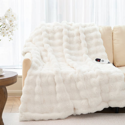 Indulge in Comfort with the MARNUR Electric Heated Throw Blanket - 50" x 60", Plush Faux Fur, 6 Adjustable Heat Levels & 4-Hour Timer in Elegant Gray
