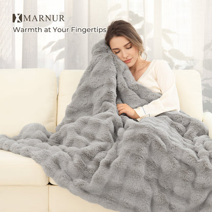 Indulge in Comfort with the MARNUR Electric Heated Throw Blanket - 50" x 60", Plush Faux Fur, 6 Adjustable Heat Levels & 4-Hour Timer in Elegant Gray